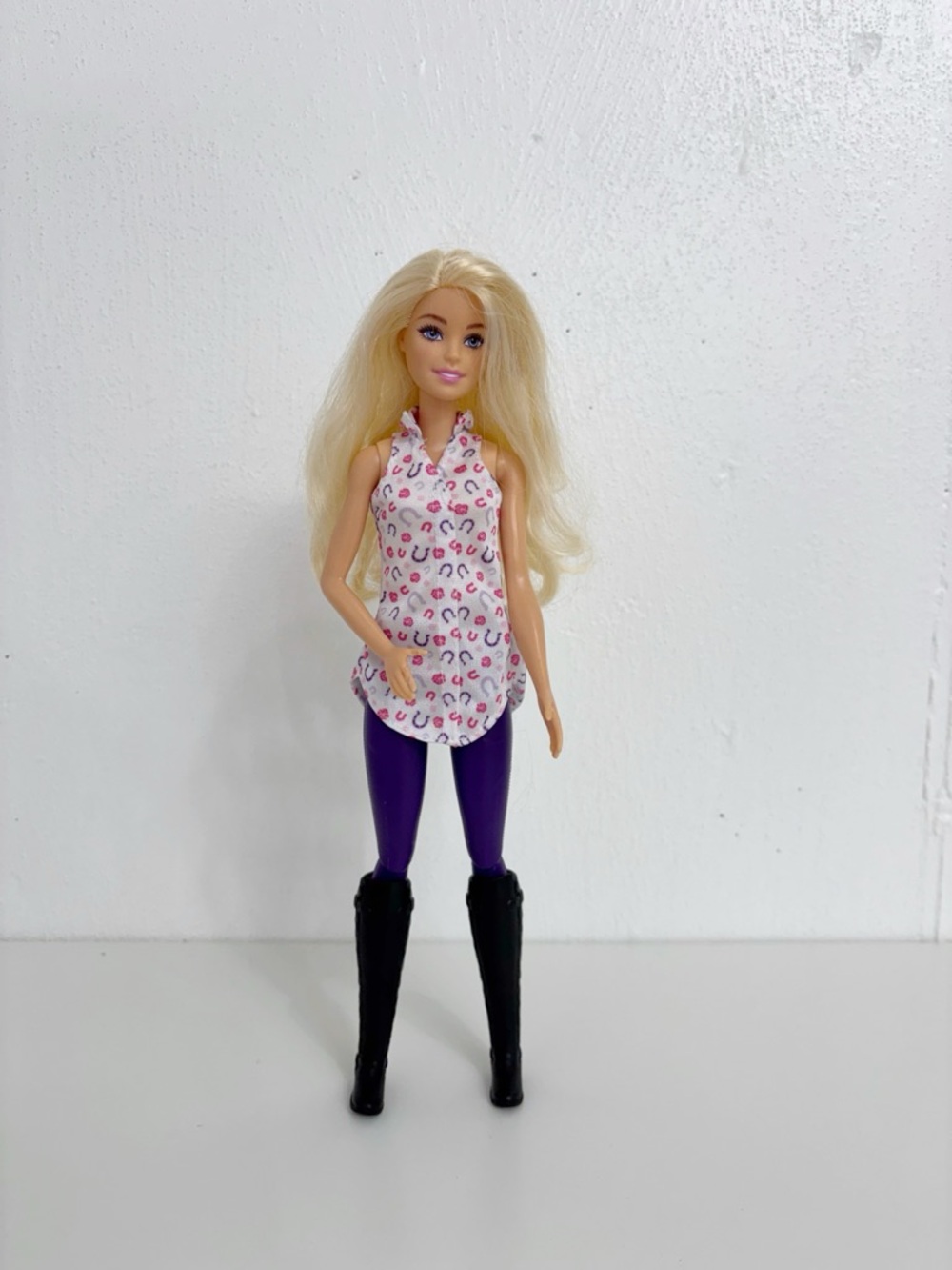 Mattel Blonde Doll in Pink Printed Halter Top & Purple Leggings